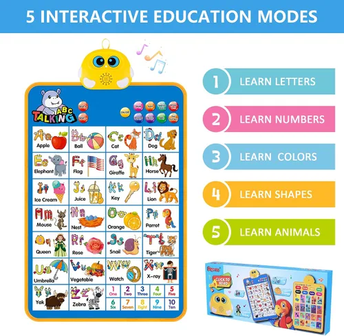 Miniatura 5 de Tabla electrónica de pared del alfabeto, ABC hablante, 123s, póster musical, juguetes de aprendizaje para niños pequeños de 1 a 3 años, juguete