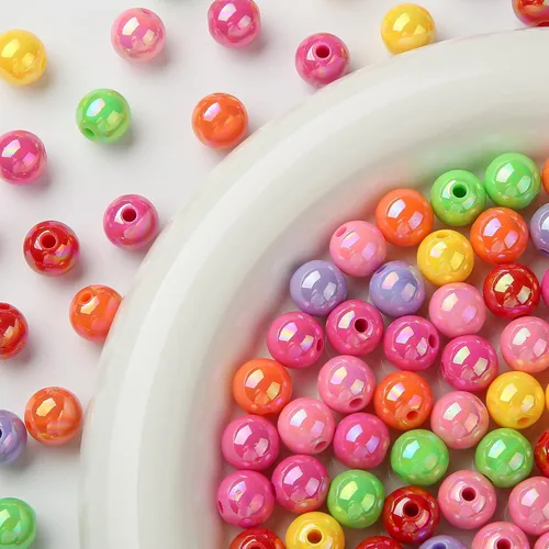 Miniatura 3 de Cuentas acrílicas de 0.472 pulgadas, 250 cuentas redondas de burbujas de color arcoíris para manualidades, joyería, fabricación de collares