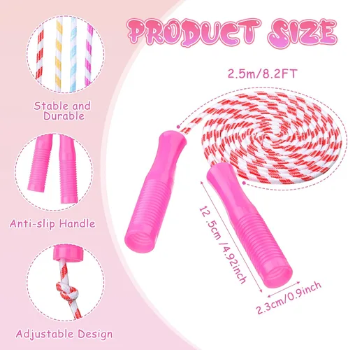 Miniatura 3 de Aoriher Cuerda de saltar para niños, cuerdas de rayas con asas de plástico, 8.2 pies, nailon ajustable, pesado, trenzado, cuerda de saltar