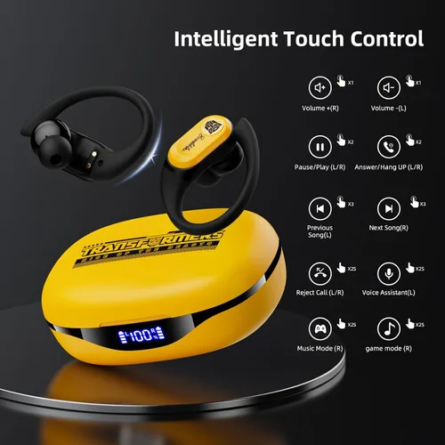 Miniatura 5 de Transformers TF-T26 Pro Audífonos inalámbricos Bluetooth 5.4 con orejeras, auriculares con ganchos para la oreja, tiempo de reproducción de 65H