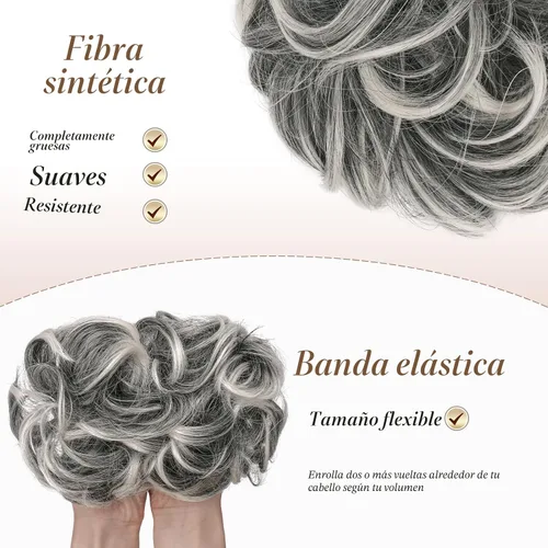 Miniatura 4 de FESHFEN Piezas de pelo de moño desordenado - Extensiones grandes de coleta elásticas onduladas y rizadas, coleteros sintéticos para chignon