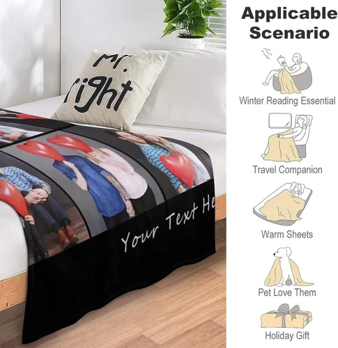 Miniatura 7 de D-Story Manta personalizada con foto, entrega al día siguiente, hecha en EUA, Manta de collage personalizada, haz una manta personalizada