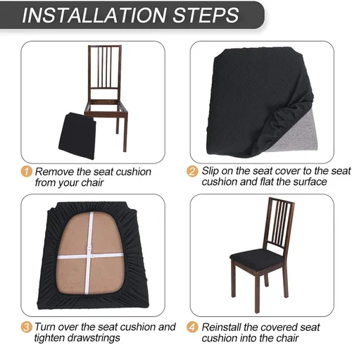 Miniatura 6 de SearchI Juego de 6 fundas de asiento para sillas de comedor, fundas de asiento elásticas de jacquard para sillas, extraíbles y lavables, fundas