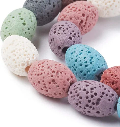 Miniatura 13 de Craftdady 25 cuentas de piedra de lava negra natural, tubo de columna, piedras preciosas volcánicas, cuentas sueltas para curación de energía