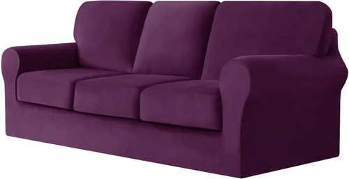 Miniatura 86 de UNBBRRL Fundas de sofá de 3 piezas para sofá, funda de terciopelo elástico para sillón con 1 funda de cojín de asiento y 1 funda de respaldo