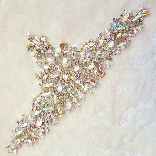 Miniatura 4 de Exquisitos parches de cristal brillantes hechos a mano de color AB para coser con piedras y lentejuelas para vestidos de novia, accesorios manuales