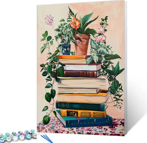 Miniatura 7 de Aihonmin Estantería 6 Pack Pintar por Números para Adultos Libros Pintura DIY sobre Lienzo con Pinceles Pigmento Manualidades DIY Pintura Acrílica