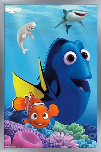 Miniatura 11 de Trends International Disney Pixar Finding Dory - Póster de pared de Dory, 14.725 x 22.375 pulgadas, versión enmarcada de madera de granero