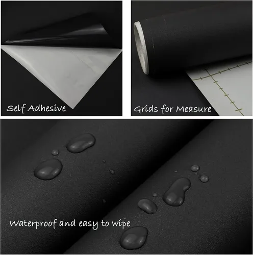 Miniatura 3 de Homease Papel Tapiz Negro Sólido 24 x 196 pulgadas Papel de Contacto Negro Mate Grueso Papel Tapiz Decorativo Despegar y Pegar para Forro de Estante