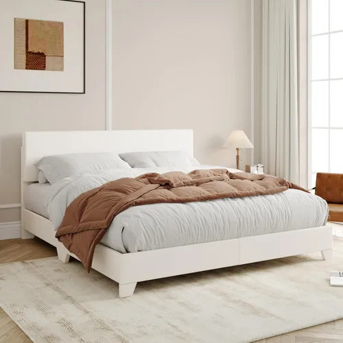 Miniatura 19 de Allewie - Base de cama Queen con cabecero tapizado ajustable, cama plataforma con listones de madera, base de colchón resistente, no necesita Gris