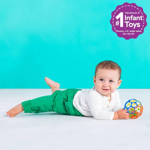 Miniatura 5 de Bright Starts Oball Easy Grasp - Pelota clásica sin BPA, juguete infantil en rojo, amarillo, verde, azul, edad recién nacido y más, 4 pulgadas