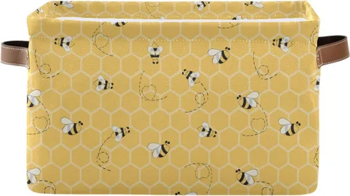 Cesta de almacenamiento en cubo amarillo con peine de abeja y miel, caja de almacenamiento plegable grande para juguetes, organizador de lavandería