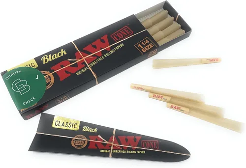 Miniatura 5 de RAW Conos negros 1 1/4 Tamaño: paquete de 20 unidades y cargador – Conos y puntas preenrollados patentados de combustión lenta, incluye adhesivo