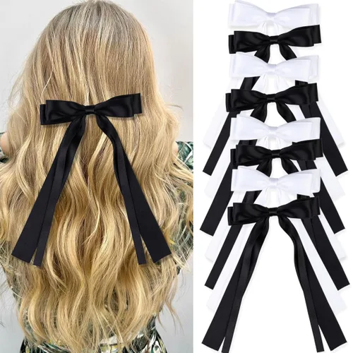 Miniatura 12 de Seneeel Lazos para el cabello, 2 piezas grandes de lazo doble para mujer, negro, blanco