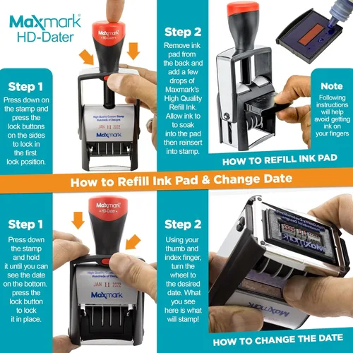Miniatura 6 de MaxMark Sello de fecha autoentintado resistente con frase pagada, 2 colores azul/tinta roja Hd Azul/Rojo