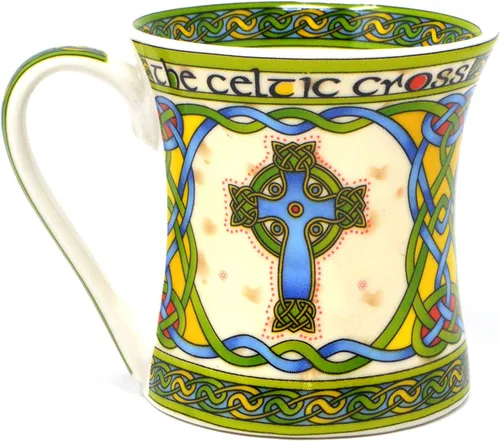 Miniatura 2 de Royal Tara Taza irlandesa con cruz celta y nudos celtas, caja de tejido irlandés New Bone China -11.0 fl oz/11 fl oz regalo de inauguración