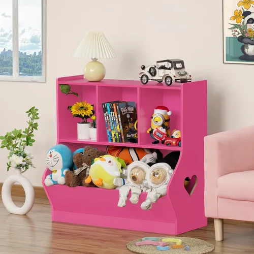 Miniatura 7 de Lerliuo Organizador de almacenamiento de juguetes para niños, estantería y estantería pequeña para niños, armario de almacenamiento de juguetes de 4