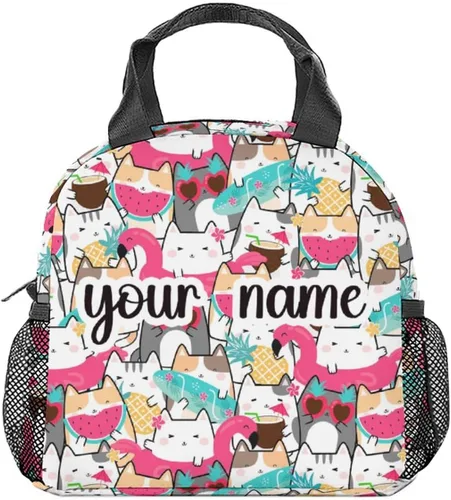 Miniatura 9 de Lonchera para gatos y adolescentes, lonchera aislada para niñas, bonita lonchera azul con bolsillos, bolsa de almuerzo reutilizable mediana