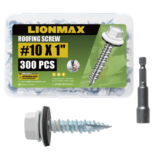Miniatura 13 de LIONMAX 300 piezas de tornillos para techos de metal #10 × 1 pulgada, revestimiento antioxidante, cabeza hexagonal, tornillo de chapa metálica