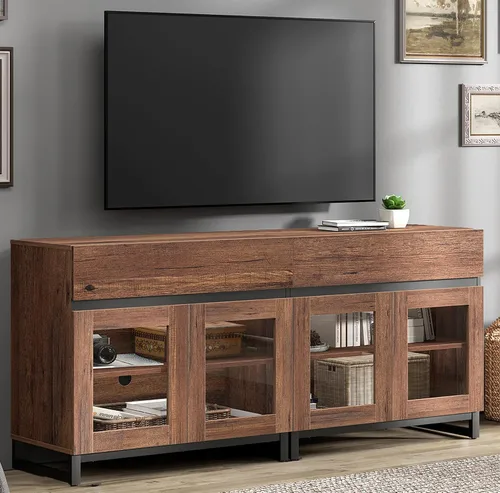 Miniatura 20 de WAMPAT Moderno soporte de TV con puertas de vidrio para televisores de 32 a 40 pulgadas, consola central de entretenimiento con estantes ajustables