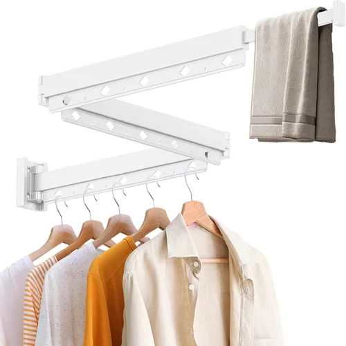 Miniatura 11 de Perchero de Ropa Plegable y Retráctil, Perchero de Secado de Ropa para Montar en Pared para Interior, Perchero de Ropa Ahorrador de Espacio