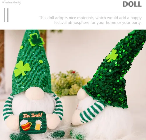 Miniatura 4 de ABOOFAN Gnomo del día de San Patricio, duende irlandés, gnomo sueco con trébol de la suerte verde claro, gnomo, muñeco de gnomo, elfo con cuenco