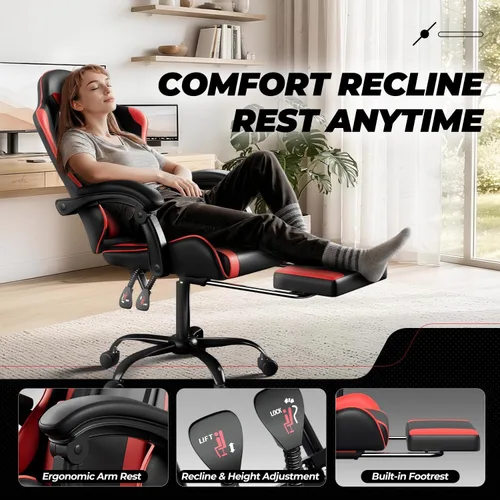 Miniatura 6 de Auto Dynasty Silla para videojuegos ergonómica, silla de oficina de respaldo alto con soporte lumbar ajustable, apoyabrazos articulado, apoyacabezas