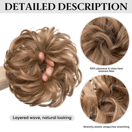 Miniatura 5 de SARLA 2 piezas de cabello desordenado color burdeos, onduladas, rizadas, sintéticas, coleteros falsos, extensiones de cola de caballo para mujeres