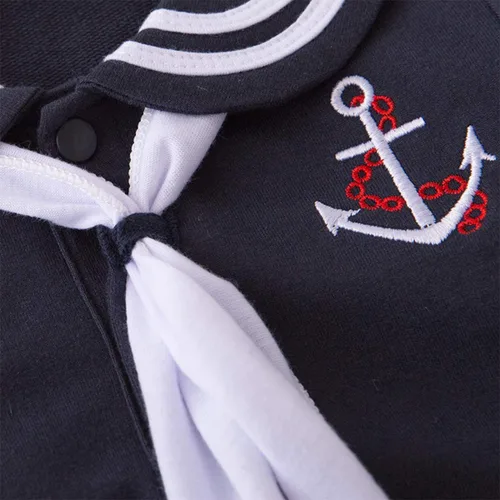 Miniatura 3 de StylesILove - Mameluco de algodón marinero marino con sombrero y corbata 3 piezas