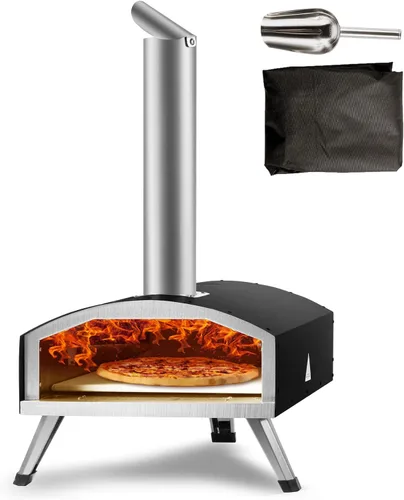 VEVOR Horno de Pizza para Exteriores, Hornos de Pizza de Leña de 12 pulgadas, Fabricador de Pizza de Pellets y Carbón para Exteriores con Piedra de