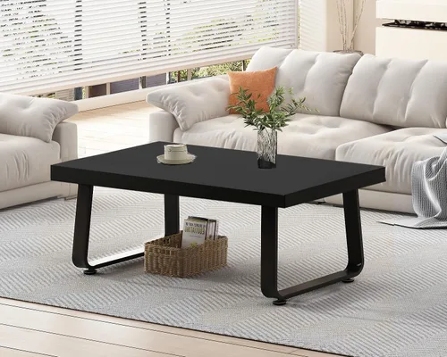 Miniatura 7 de HSH Mesa de café negra moderna, mesa de centro de madera rústica y metal, mesas de café sencillas de estilo granja para sala de estar, mesa de té