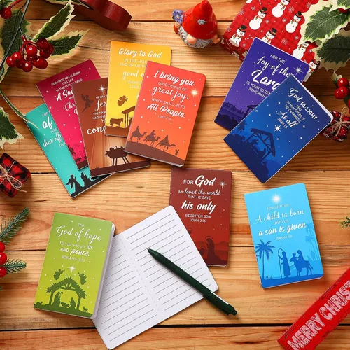 Miniatura 5 de Tenceur 30 piezas de mini bloc de notas de Navidad, tema de pesebre, regalos cristianos, cuaderno de Navidad, bloc de notas con versículos