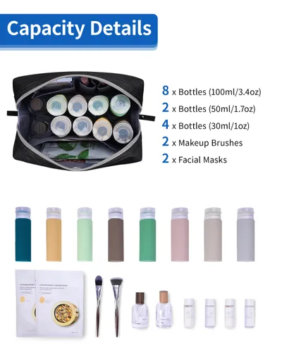 Miniatura 3 de Narwey Bolsa de maquillaje de viaje para cosméticos, bolsa organizadora de artículos de tocador, bolsas de maquillaje con compartimentos para Negro