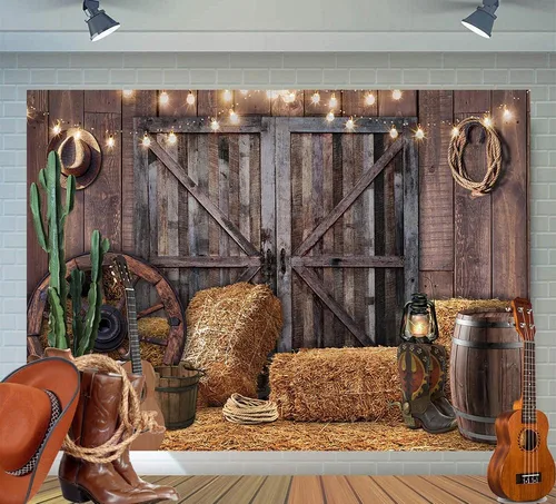 Fondo de Vaquero Occidental de 6x4 pies Decoraciones de Fiesta Occidental Wild West Vintage Casa de Madera Puerta de Granero Fondo de Fotografía