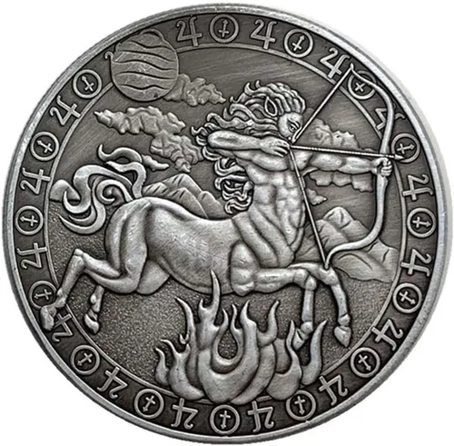 Miniatura 15 de Aomcisi Moneda creativa de doce constelaciones del zodiaco, monedas conmemorativas de plata antigua, decoración del hogar, manualidades, colección