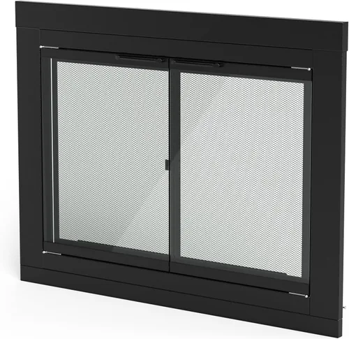 Miniatura 12 de Stanbroil Puerta de Chimenea de Cristal Estilo Bi-fold, Acabado Negro, Grande, Puerta de Pantalla Decorativa para Chimenea y Accesorios