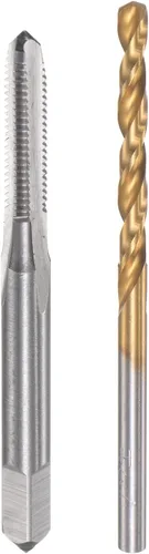 Miniatura 8 de uxcell 4-40 UNC Straight Flute Thread Tap y 0.091 in Twist Drill Broca Set, titanio plateado 6542 Acero de alta velocidad Brocas de perforación