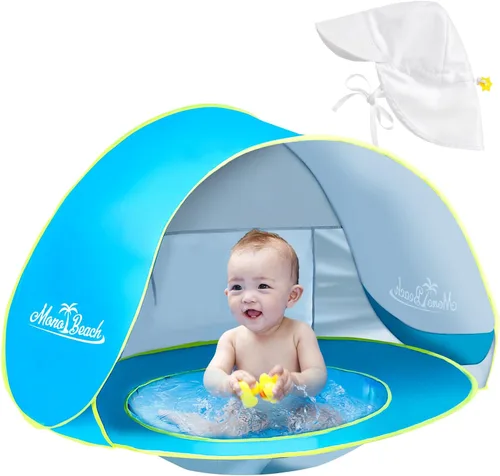 Miniatura 9 de Monobeach Tienda de campaña de playa para bebés con piscina: tienda de campaña desplegable con estrellas marrones para niños pequeños, refugio
