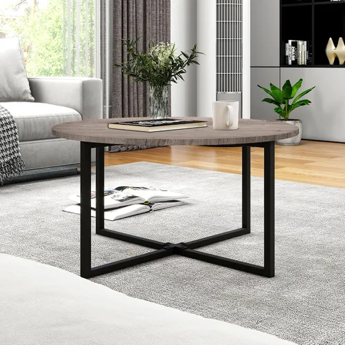 Miniatura 3 de HOMERECOMMEND Mesa de centro redonda para sala de estar, escritorio de té con patas de metal negro, mesa de té, balcón, mesa de sofá, estudio, negro