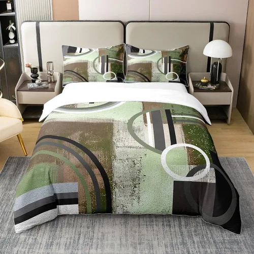 Miniatura 21 de Erosebridal Juego de ropa de cama de 100 % algodón a cuadros para niños y niñas, funda de edredón a cuadros, funda de edredón moderna geométrica