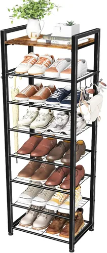Miniatura 11 de Simple Trending Zapatero de 8 niveles de gran capacidad para 64 pares, estante alto para zapatos, organizador de zapatos de metal resistente