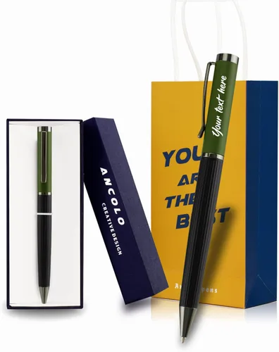 Ancolo Juego de bolígrafos personalizados de regalo de oficina con caja para bolígrafos, tarjeta de regalo, cuerpo de metal grabado con tu mensaje,