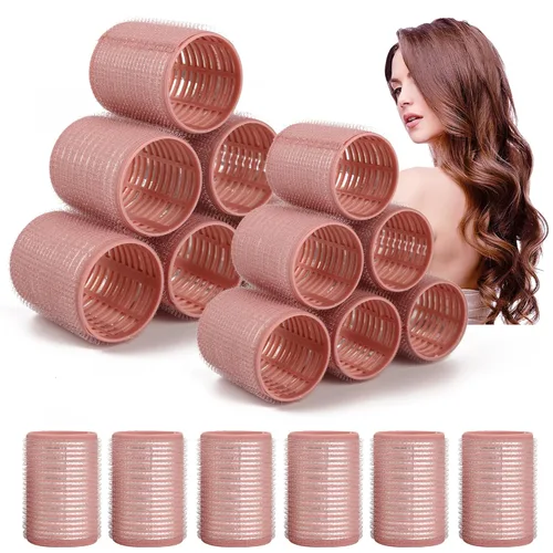 18 rodillos térmicos para el cabello, rizadores térmicos de cerámica para volumen de cabello largo, rulos de autoagarre jumbo para mujeres (rosa)