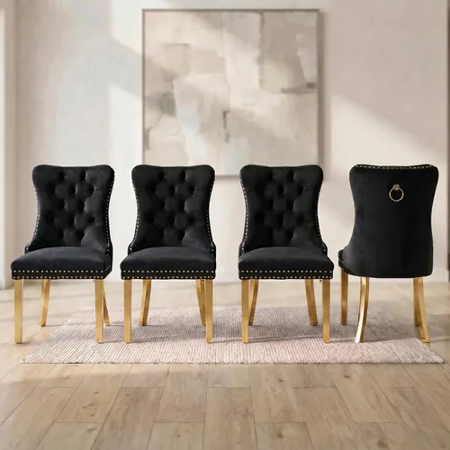 Miniatura 93 de OVENTA Juego de 6 sillas de comedor modernas tapizadas copetudas, sillas de comedor de terciopelo beige cálido con patas de madera maciza, sillas