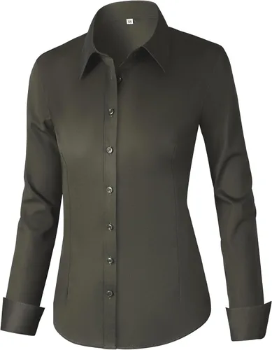 Miniatura 27 de CUNLIN - Camisas de manga larga con botones de algodón para mujer, ajustadas, camisas formales de vestir para el trabajo, blusas de trabajo, tops