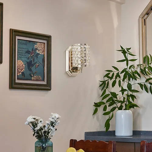 Miniatura 6 de Paquete de 2 lámparas de pared de cristal con acabado champán, lámpara de pared de estilo conciso moderno, pantalla de cristal poliédrico para baño