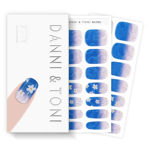 Miniatura 26 de DANNI & TONI Tiras de uñas de gel semicuradas, color rosa champán, ojos de gato, 28 calcomanías de regalo para mujer Aqua Ripple