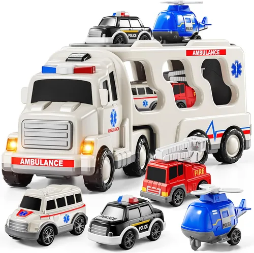 JUKUDAHU Vehículo de Juguete de Ambulancia de Juego 5 en 1 Camiones de Juguete para Niños Pequeños para Niños de 3 4 5 6 7 Años - Autos Accionados