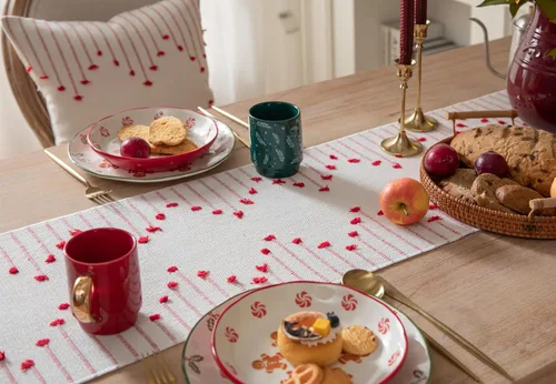 Miniatura 4 de Camino de Mesa Navideño de 13 x 108 Pulgadas de Largo, Algodón Natural Tejido con Borlas para Decoraciones Navideñas del Hogar y Comedor, para Rojo