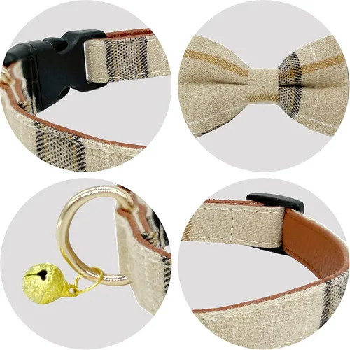 Miniatura 7 de Paquete de 2 collares de perro con corbatín y campanas, ajustable lindo collar de corbatín para perros pequeños, medianos y grandes, mascotas